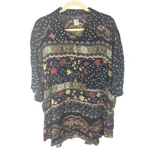 Vintage Maggie McNaughton floral hippy block abstract bohoIndian blouse size 18w